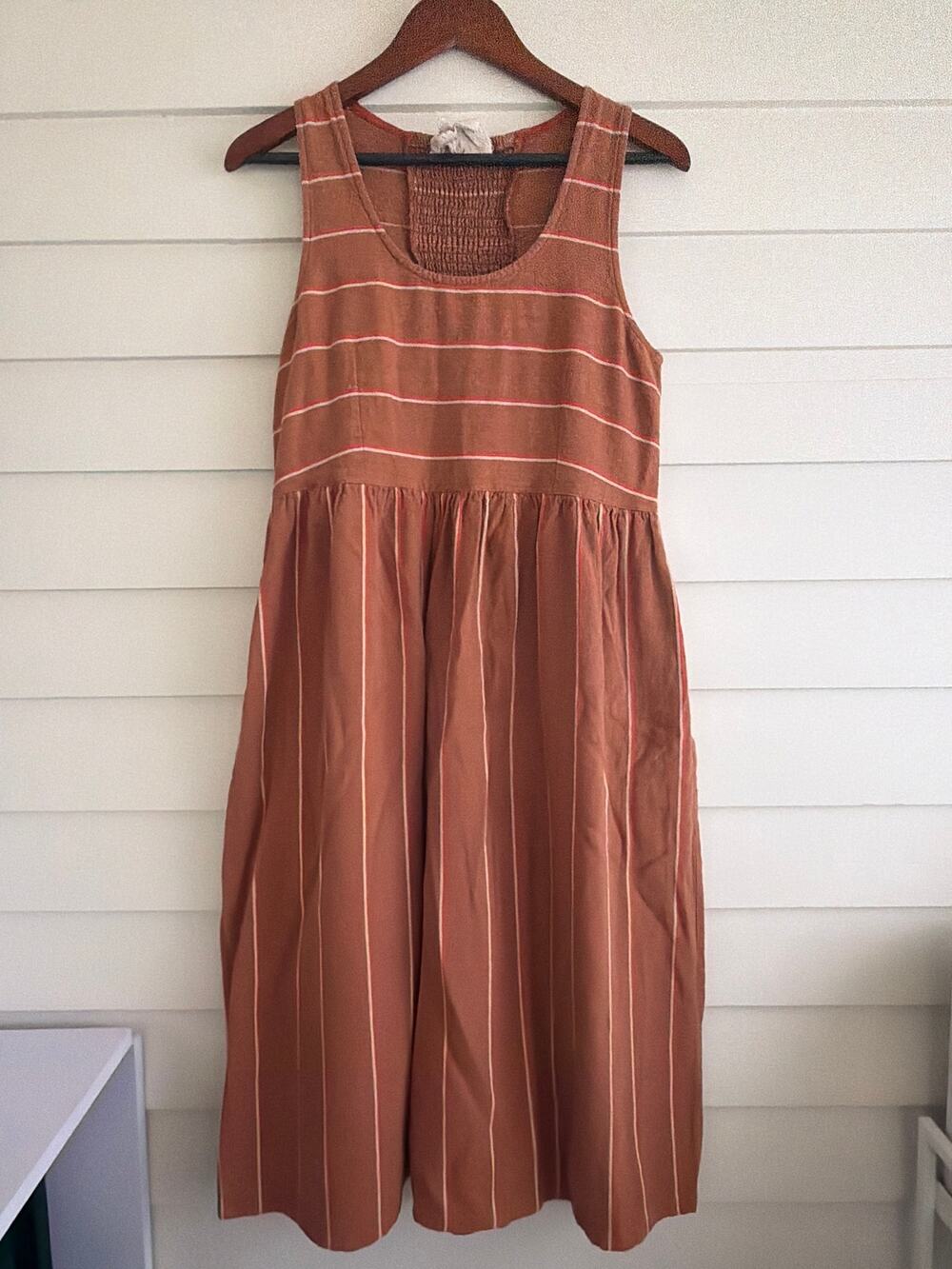 Ace & Jig Cognac Soiree Tank Midi Dress Striped Slow Fashion Coastal Lagenlook M